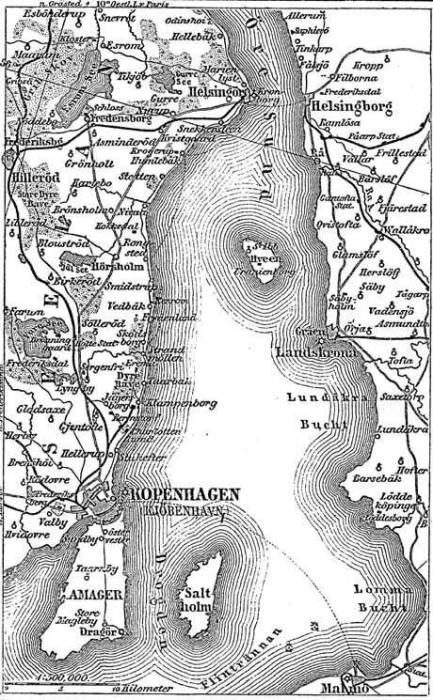 Kort over Øresundsområdet i 1800-tallet