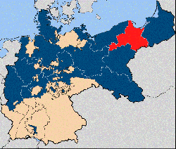 Vestpreussen (markeret med rødt), indenfor kongeriget Preussen, som igen var en del af det tyske kejserrige (1871
